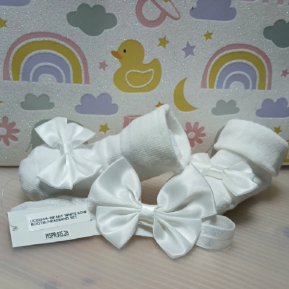 White Bow Booties and Headband Set